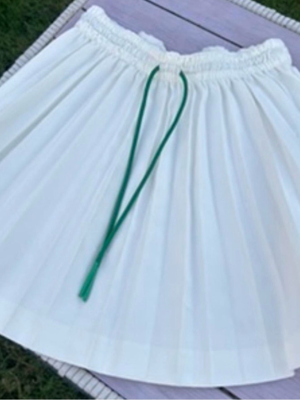 Lacoste White Pleated Skater Skirt with Green Drawstring